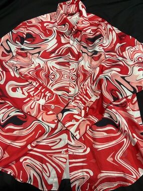 Men's Red Swirl Print Long-Sleeve Dress Shirt